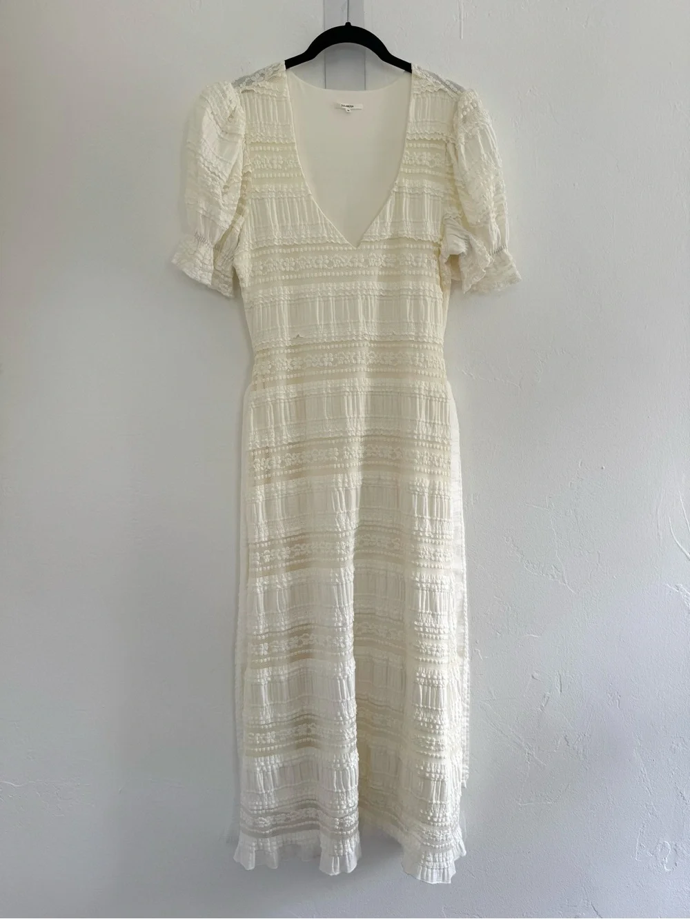 Tularosa Quinn Midi Dress Cream Boho Ruffle Puff Shoulder Belted Bridal Wedding - Picture 5 of 15